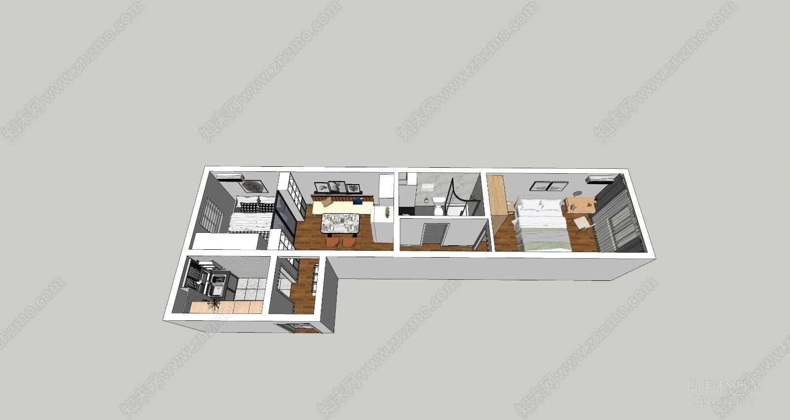 个人单身公寓SU模型下载【ID:226220737】