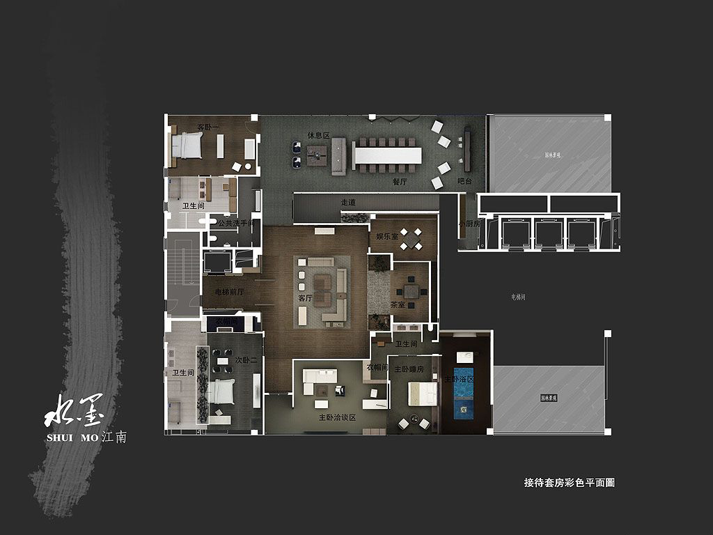 新中式风格水墨江南套房施工图设计（CAD+效果图）cad施工图下载【ID:534034460】