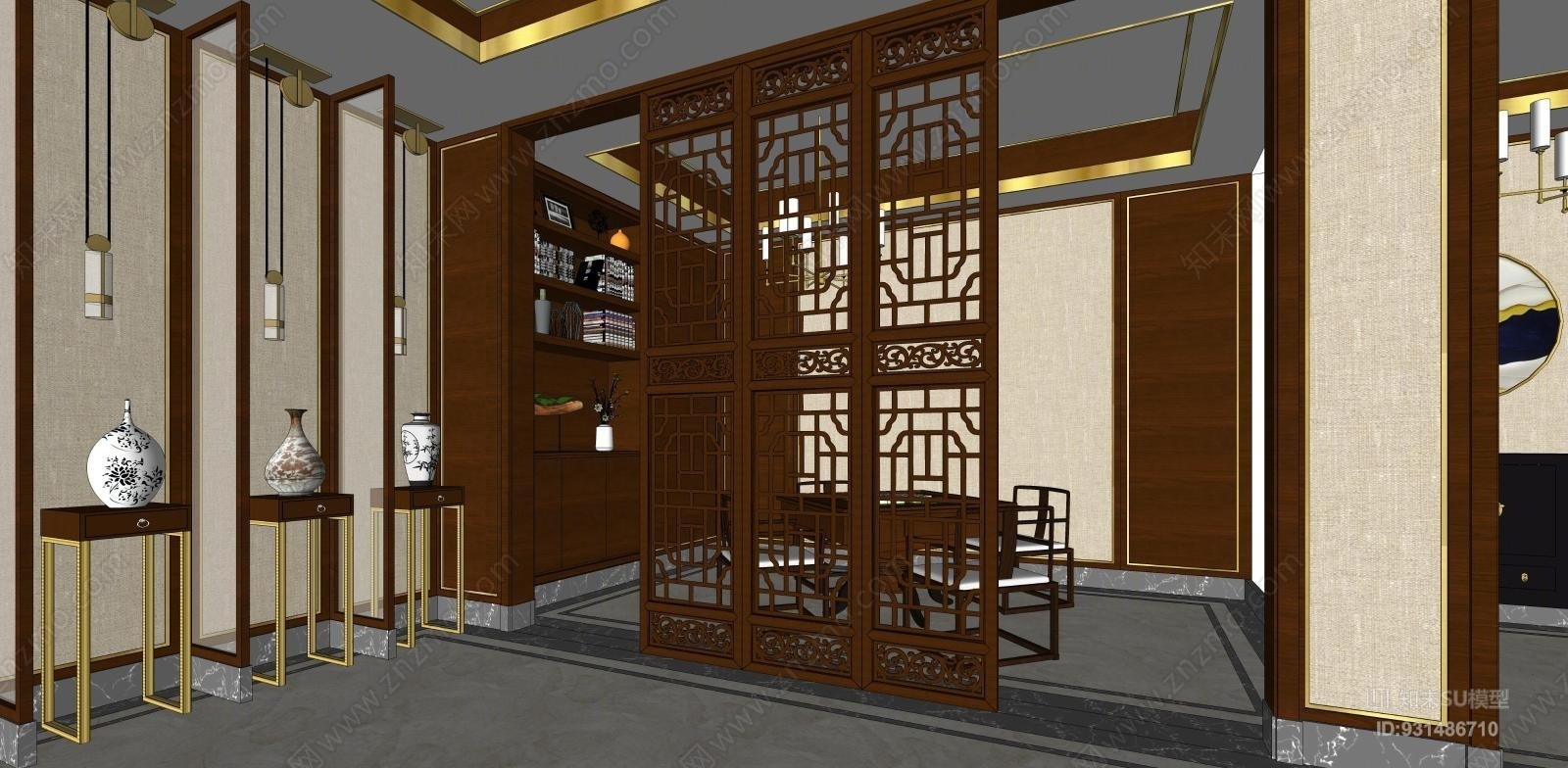 中式私人会所SU模型下载【ID:931486710】