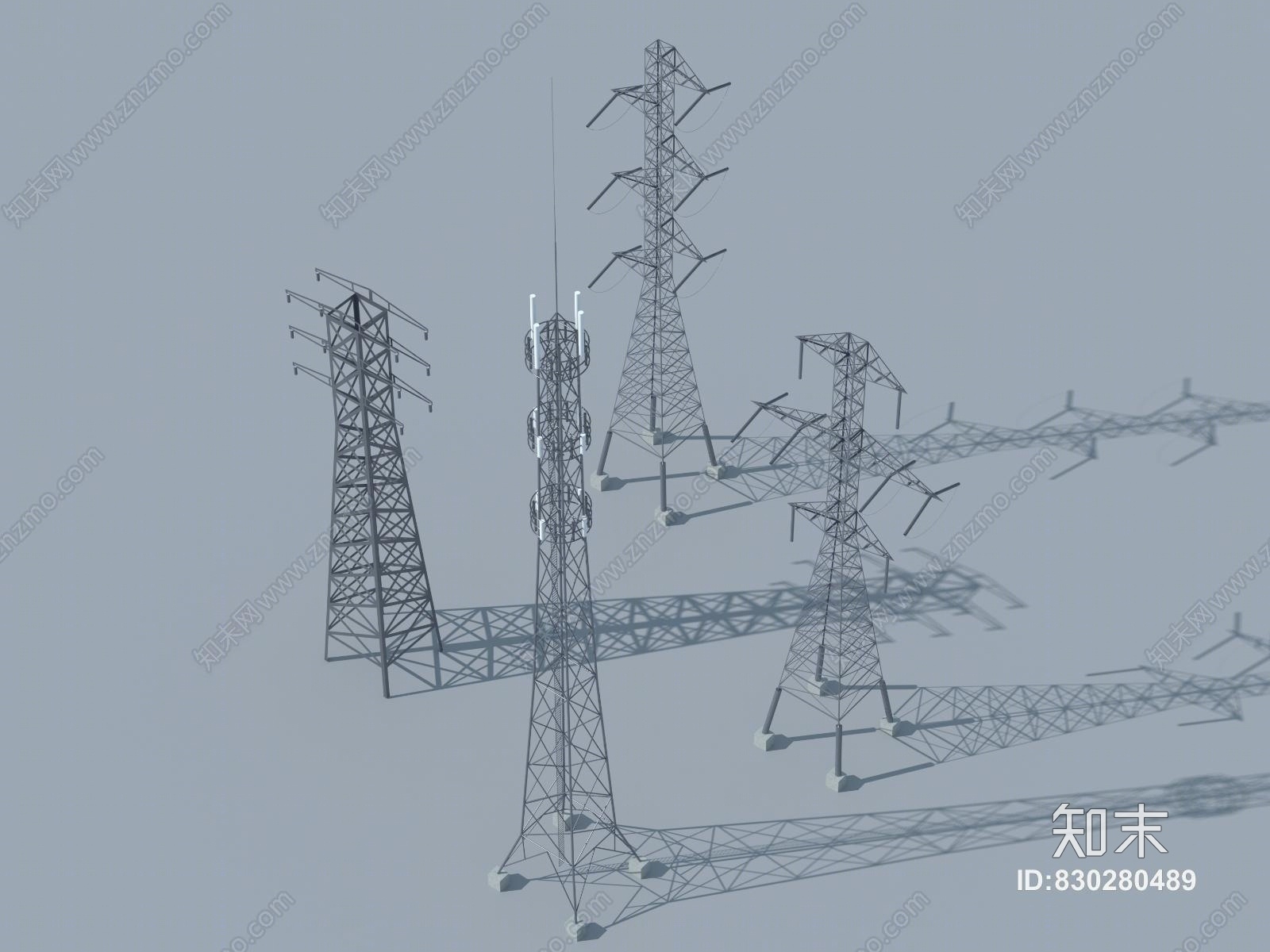 现代电塔信号塔高压塔3D模型下载【ID:830280489】