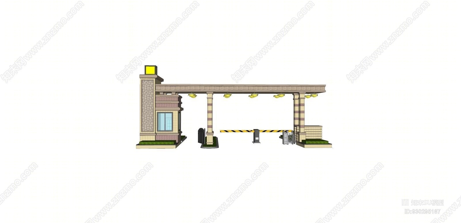 欧式现代结构大门模型工地SU模型下载【ID:930295187】