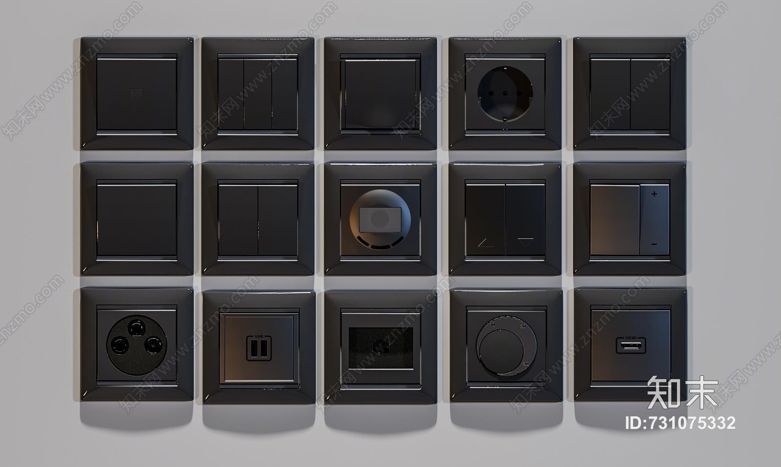 现代开关插座插板3D模型下载【ID:731075332】