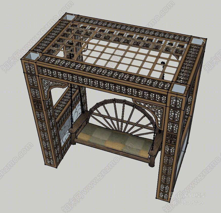 中式园林景观小品秋千SU模型下载【ID:325805719】