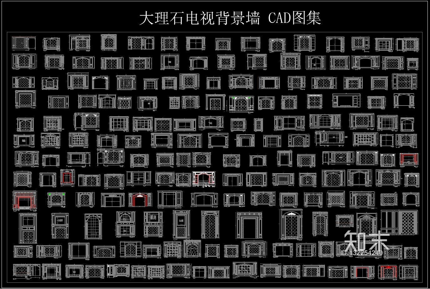 大理石电视背景墙施工图下载【ID:132254240】