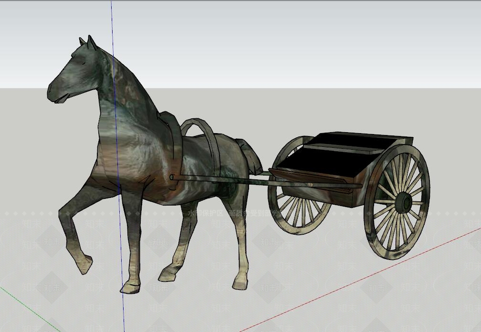双轮青铜马车雕塑SU模型下载【ID:633002869】