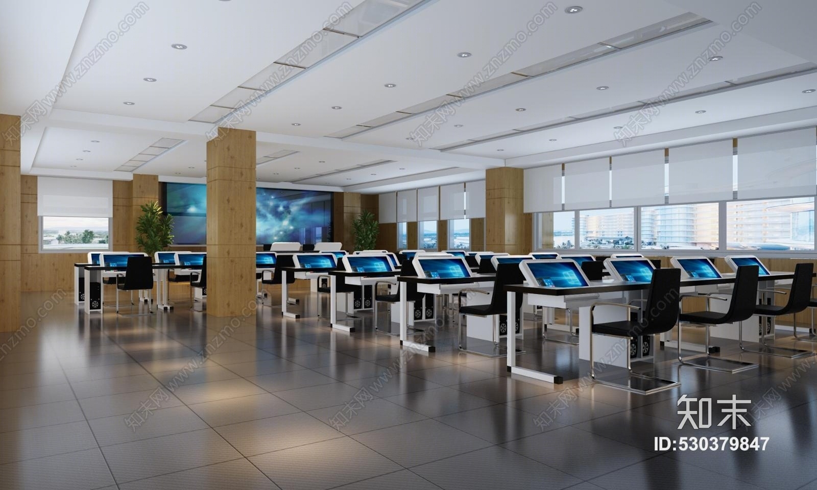 现代电子教室桌椅电脑3D模型下载【ID:530379847】