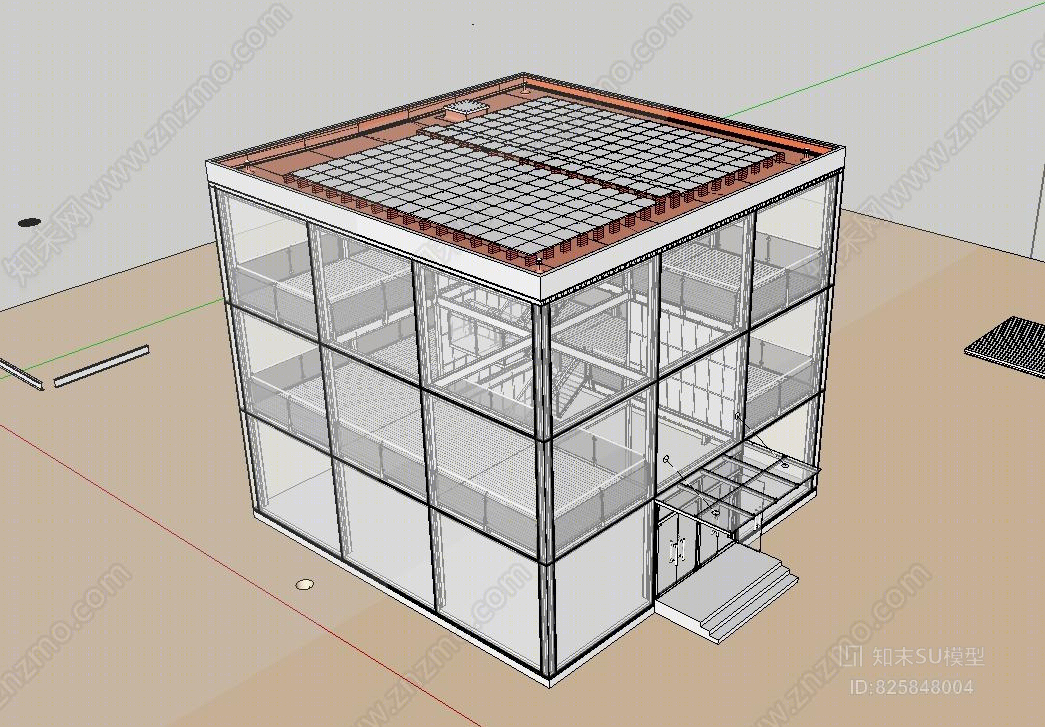 建筑装配玻璃幕墙楼梯扶手屋顶地基工字钢SU模型下载【ID:825848004】