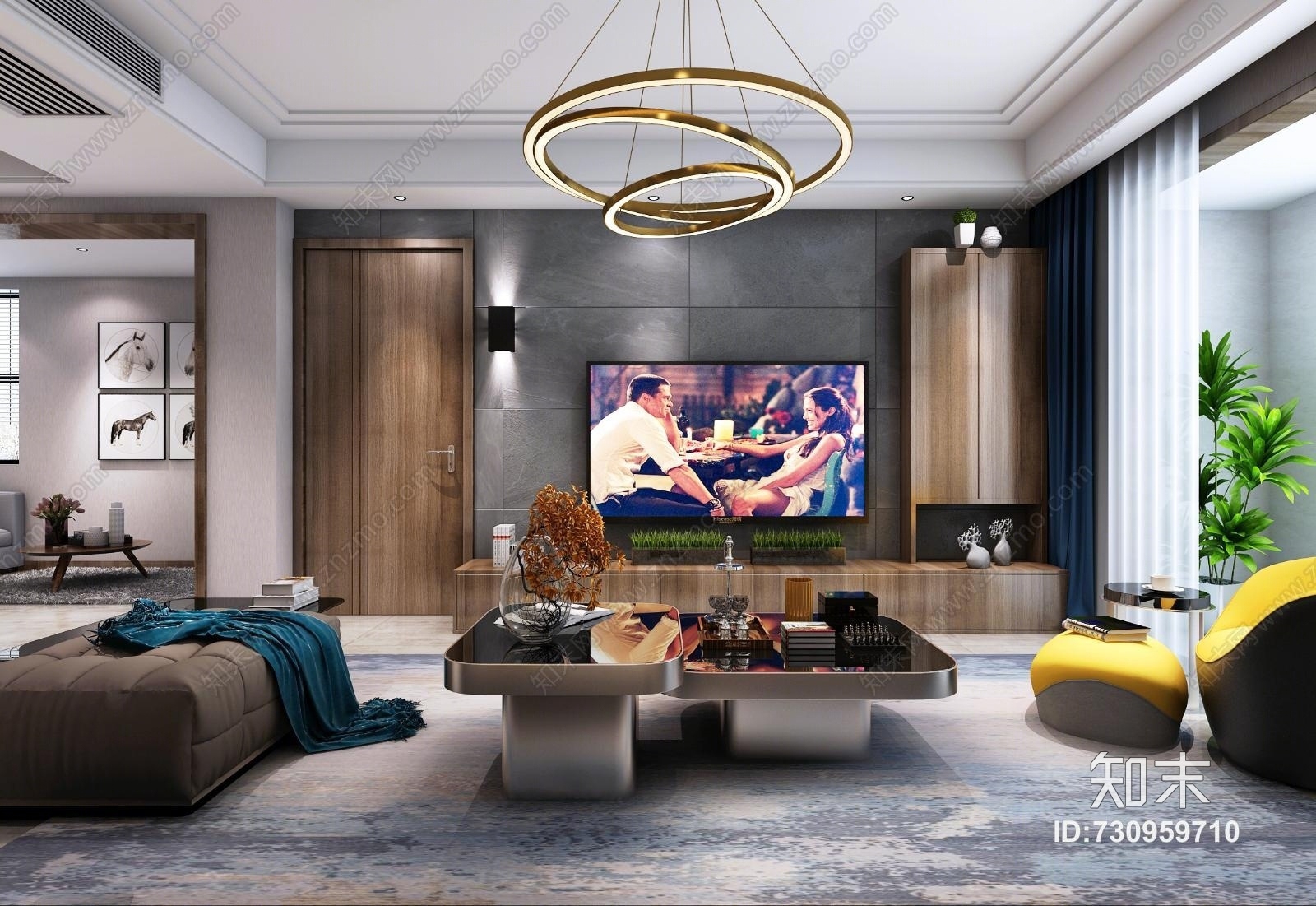 现代简欧电视墙3D模型下载【ID:730959710】