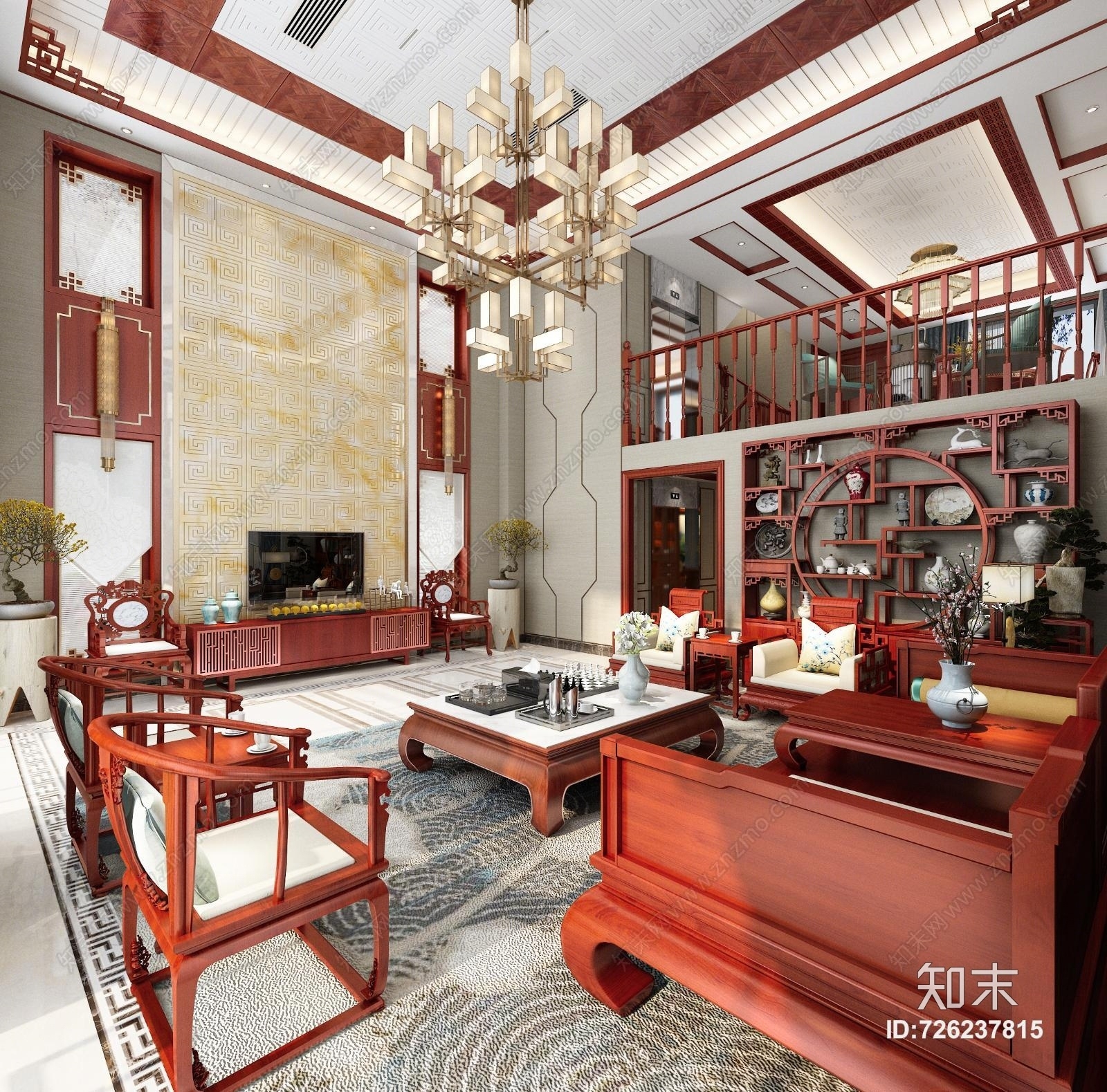 中式古典客餐厅3D模型下载【ID:726237815】