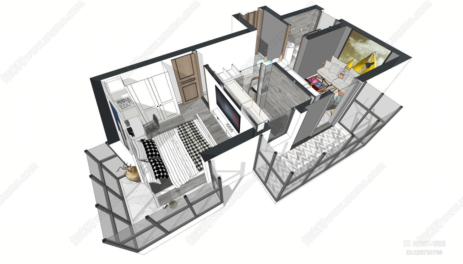 单身公寓SU模型下载【ID:226750768】