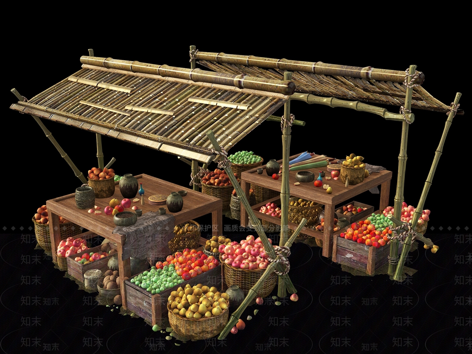 中式水果地摊3D模型下载【ID:233437847】