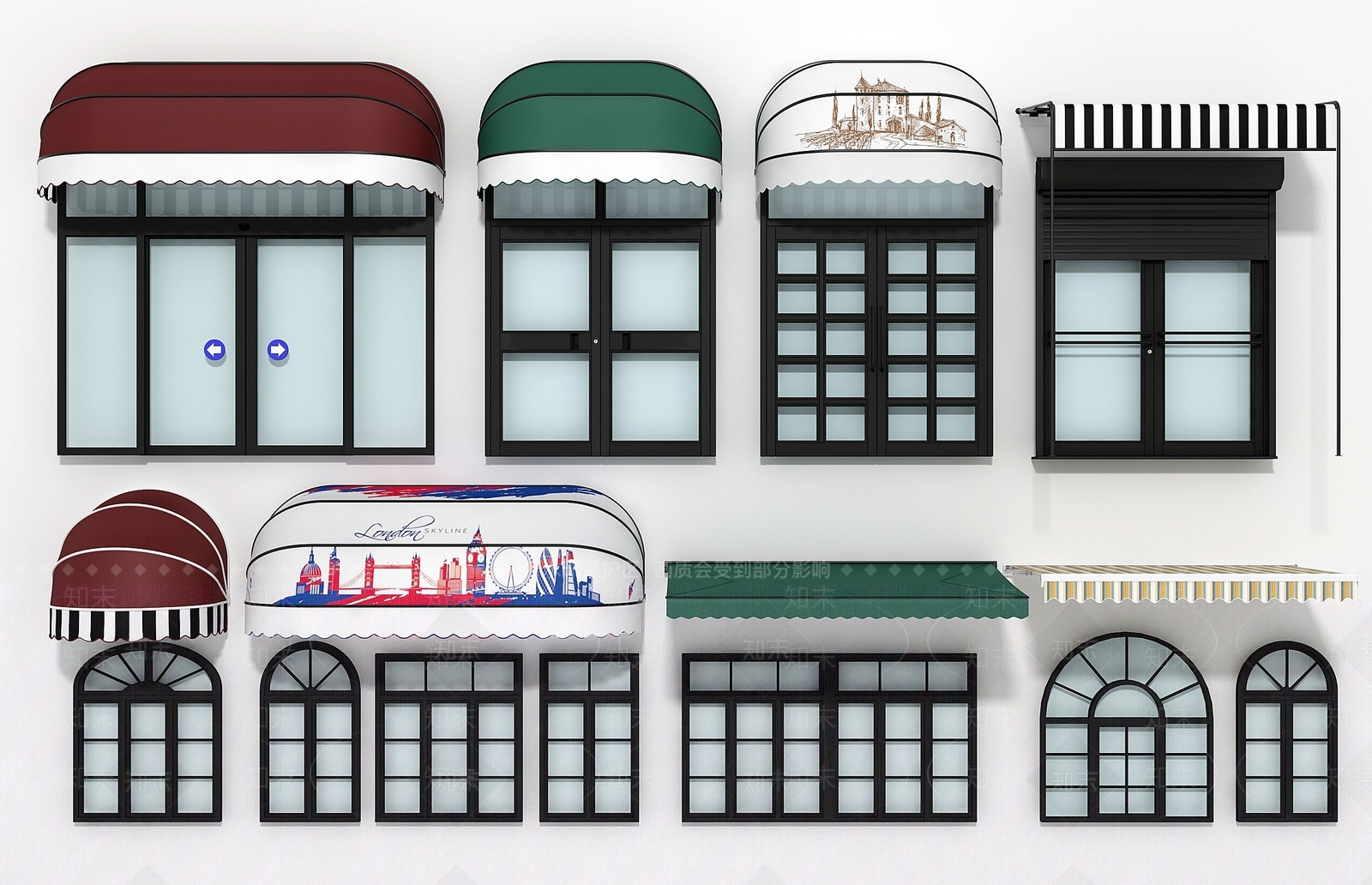 现代门窗伸缩遮阳雨棚组合3D模型下载【ID:533113099】