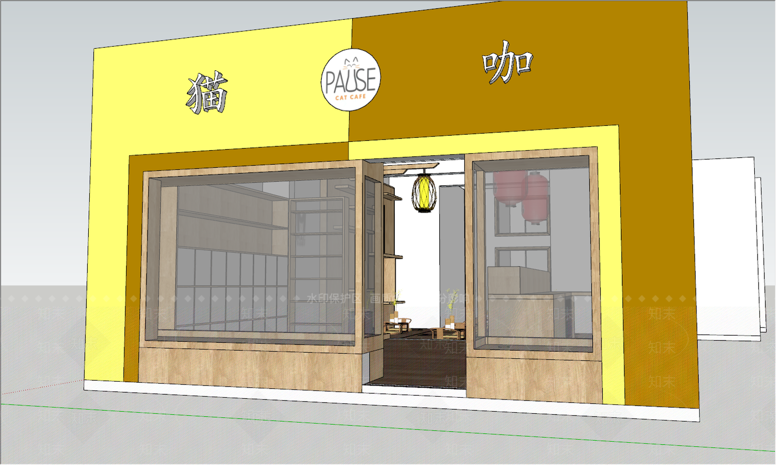 日式猫咖设计板条箱（木箱）SU模型下载【ID:932793934】