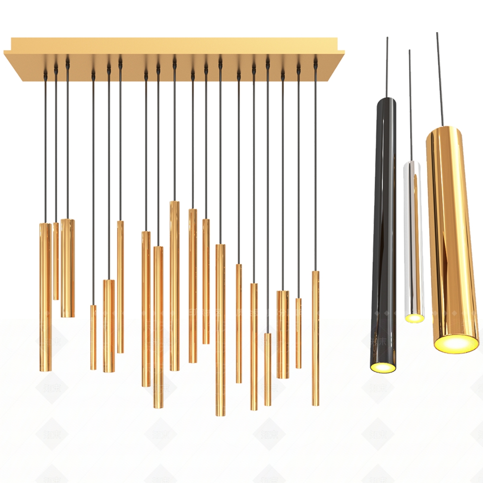 北欧led餐厅简约长筒圆柱形吧台灯具前台创意个性金色单头吊灯3D模型下载【ID:532494815】