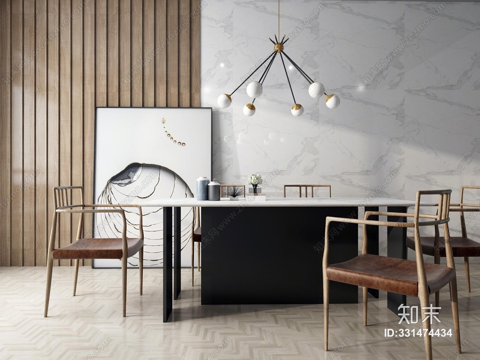 现代餐桌椅组合,现代餐台,现代椅子,饰品摆件,现代装饰花瓶,现代吊灯3D模型下载【ID:331474434】