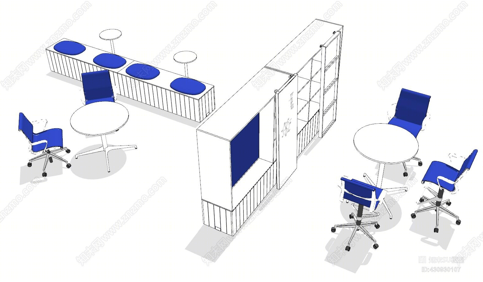 现代办公室洽谈区模型组合纸牌SU模型下载【ID:430930107】