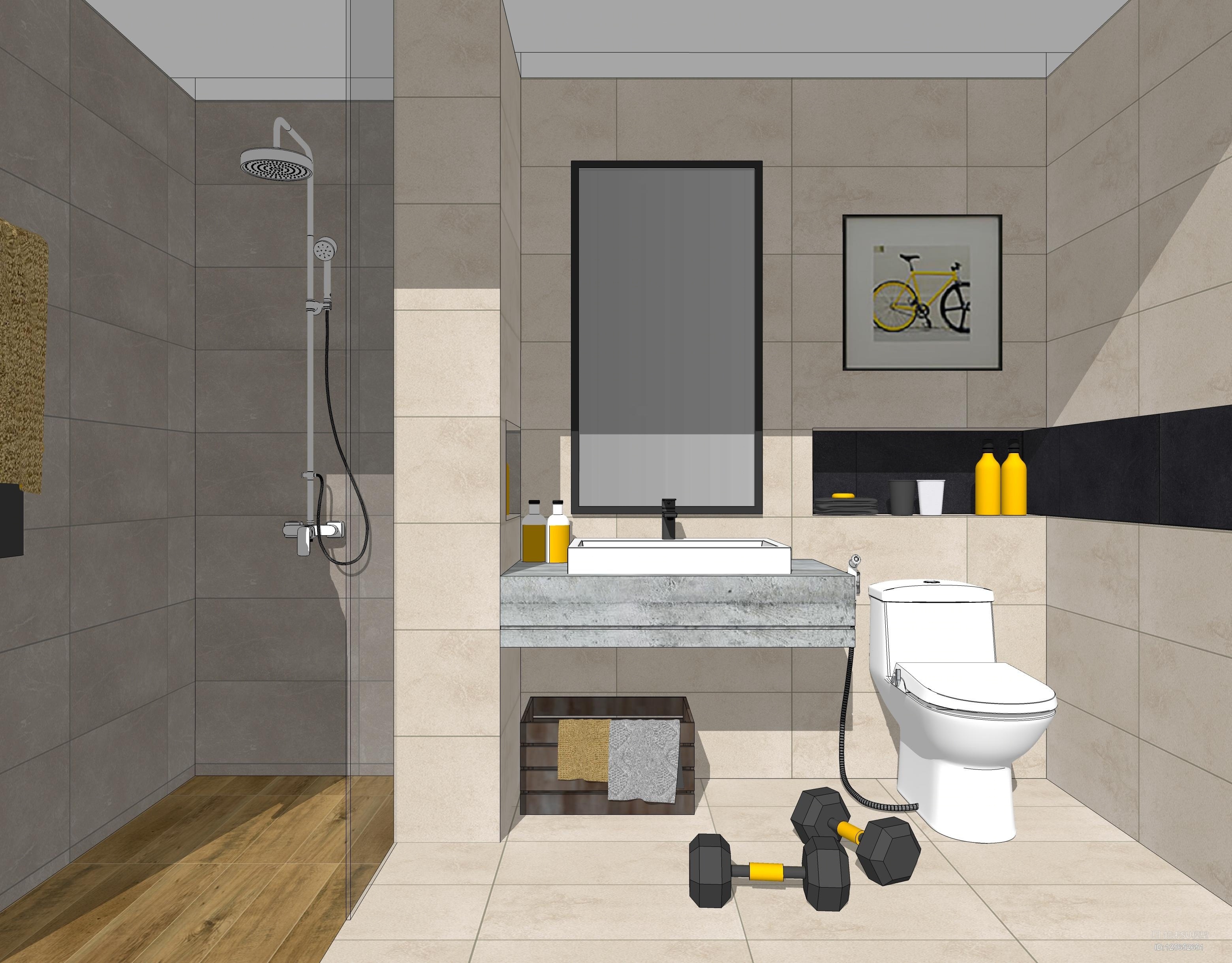 现代时尚卫生间3d模型下载【id:125652651】