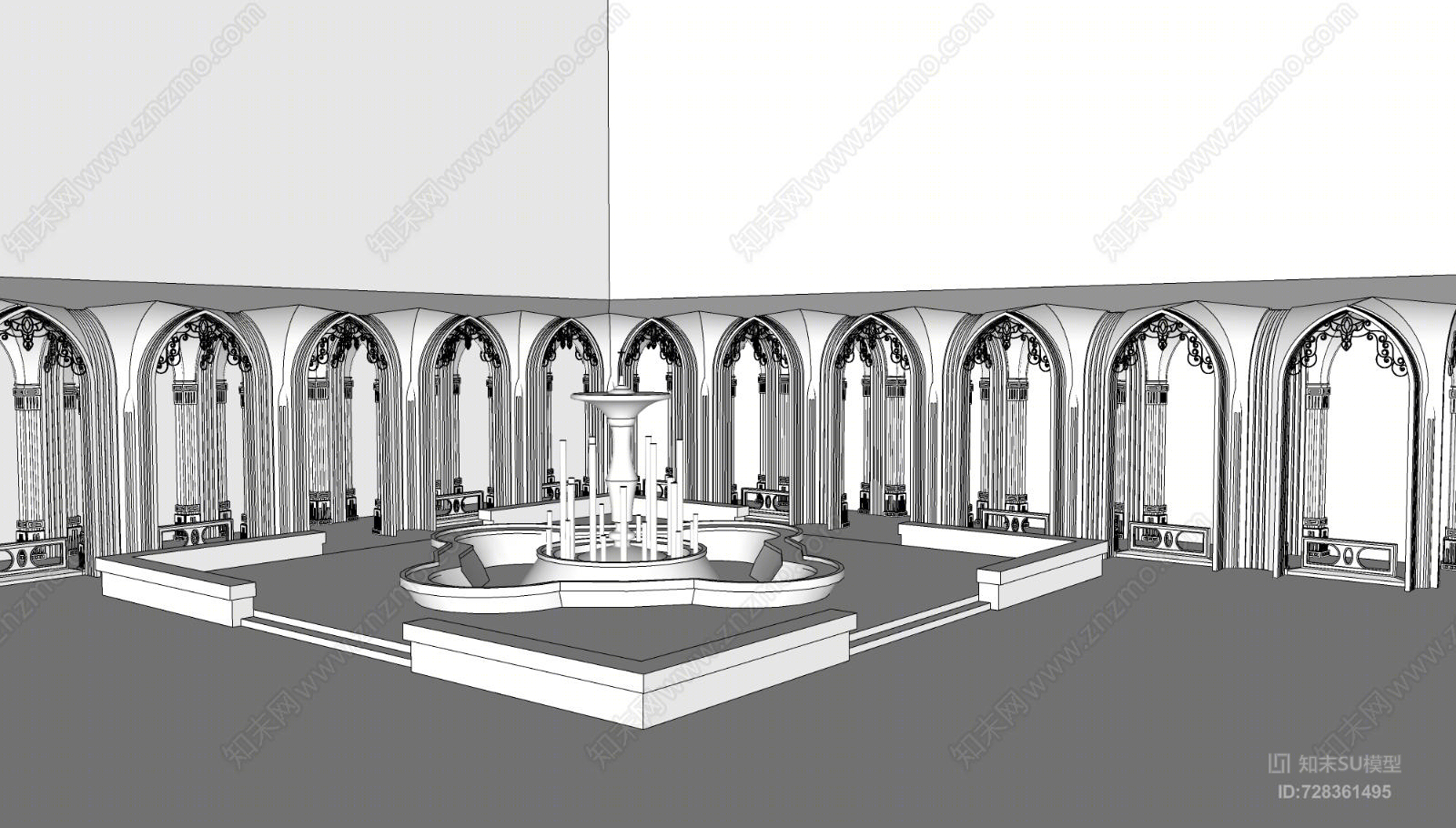 景观入口水景设计SU模型下载【ID:728361495】