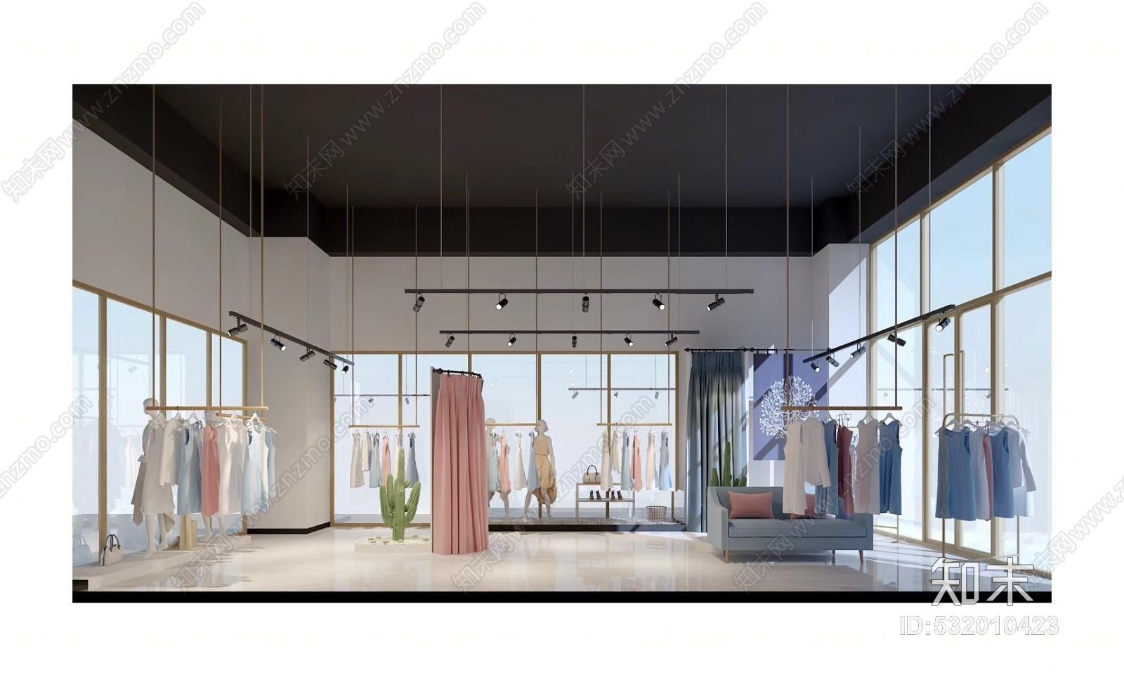 简欧工业风服装店衣服3D模型下载【ID:532010423】