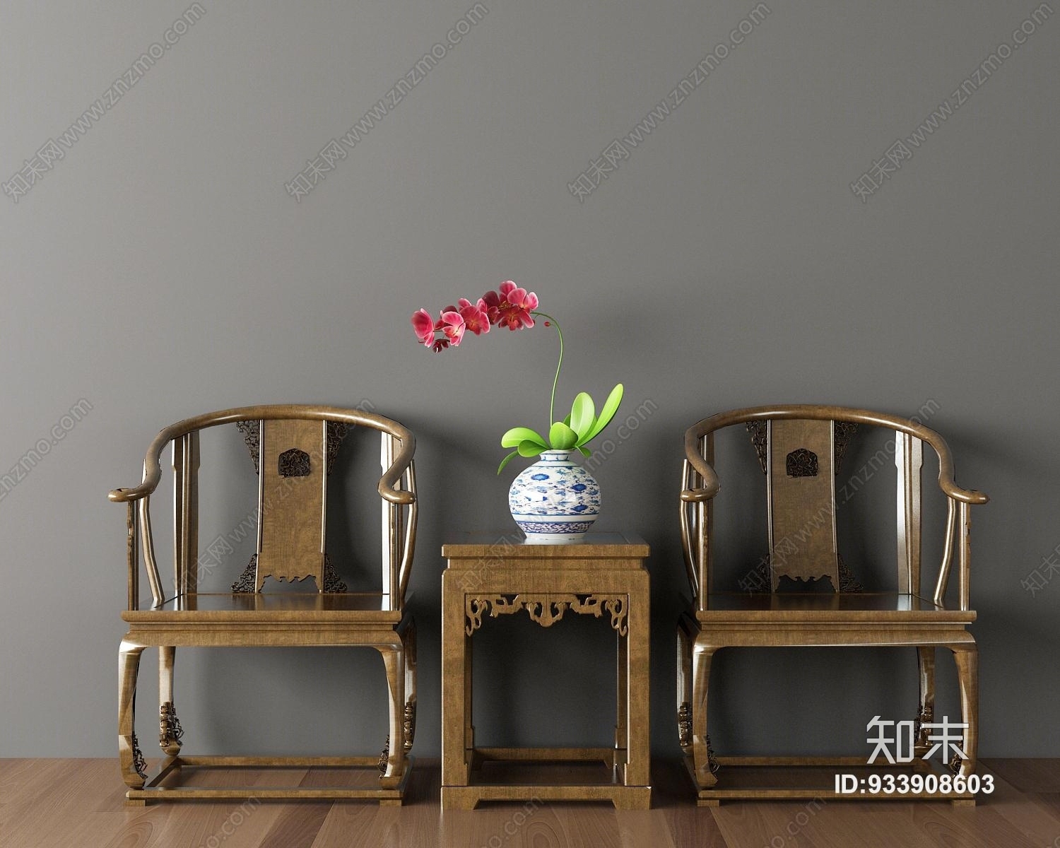 中式椅子茶几组合3D模型下载【ID:933908603】