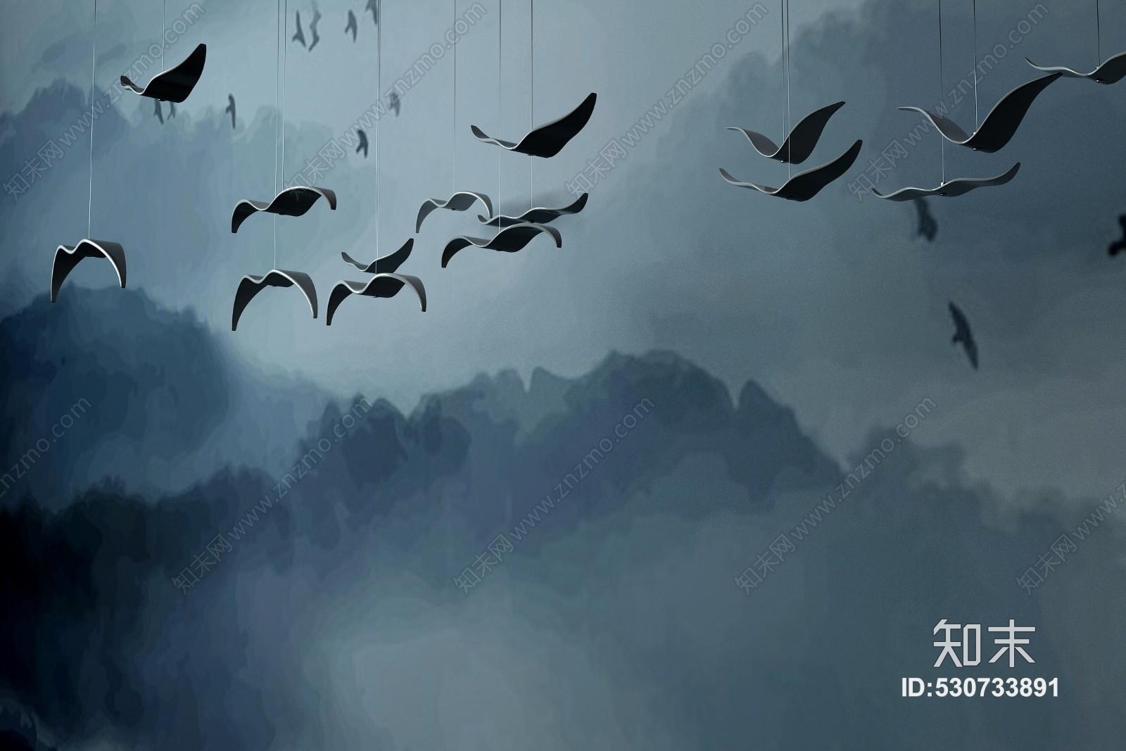 新中式海欧鸟小鸟客厅卧室茶室大堂吊灯3D模型下载【ID:530733891】