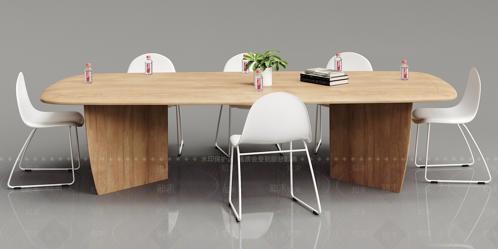 现代实木会议桌椅子组合3D模型下载【ID:433958167】