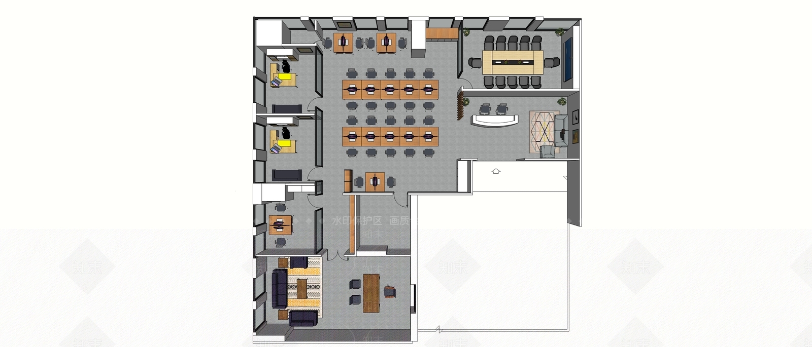 现代中型办公室整套家具设计SU模型下载【ID:332768228】