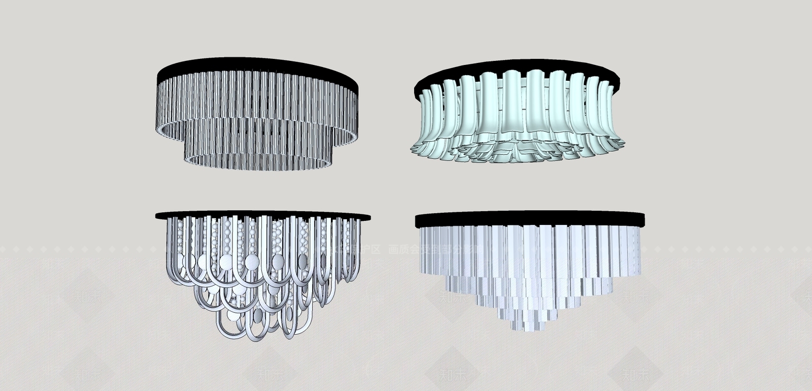 现代风格水晶灯吸顶灯吊灯刷子SU模型下载【ID:432779040】