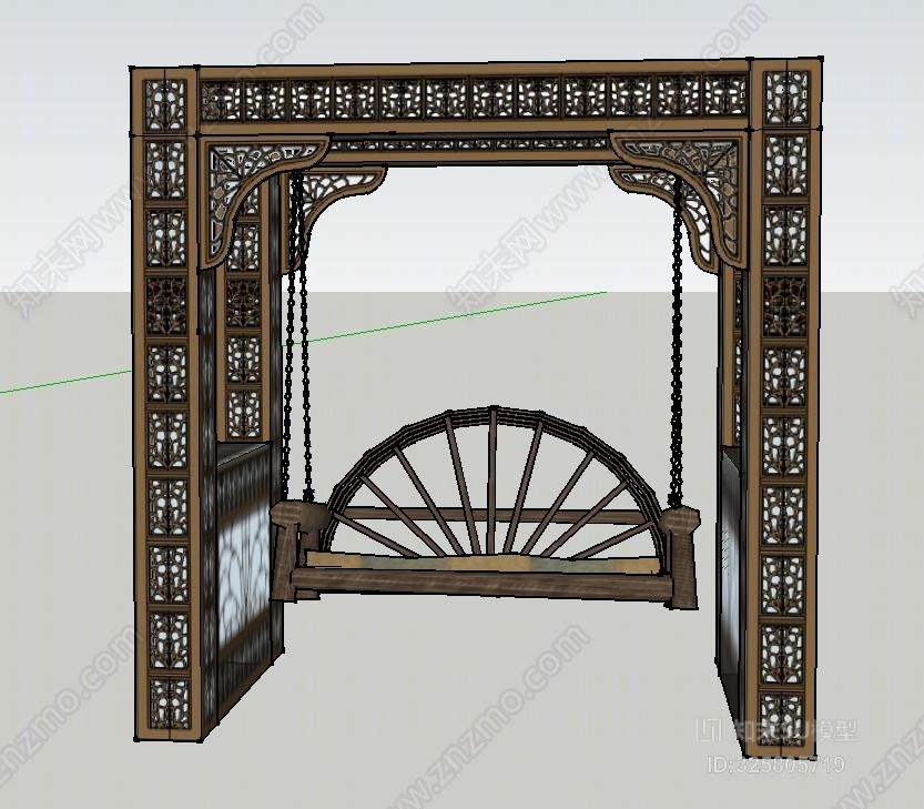 中式园林景观小品秋千SU模型下载【ID:325805719】