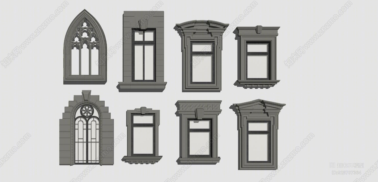 欧式窗户组合1编钟SU模型下载【ID:928707364】