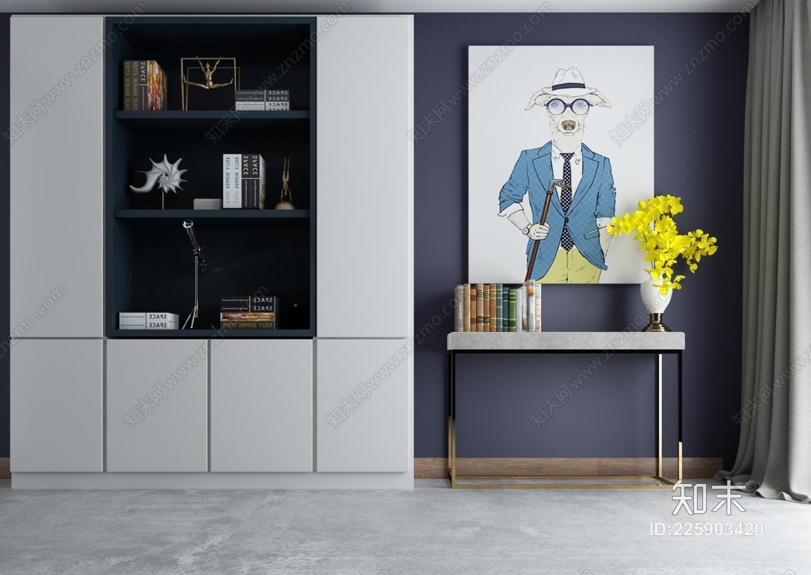 现代门厅装饰柜玄关现代挂画3D模型下载【ID:225903420】