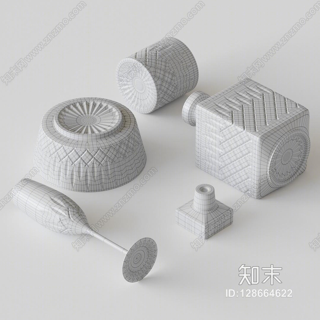 美式无铅水晶玻璃雕花威士忌酒杯酒瓶酒壶3D模型下载【ID:128664622】