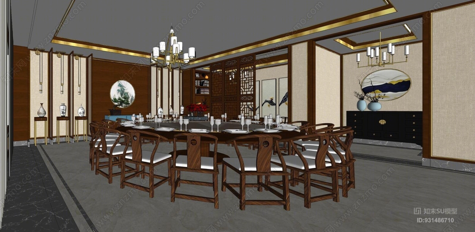 中式私人会所SU模型下载【ID:931486710】
