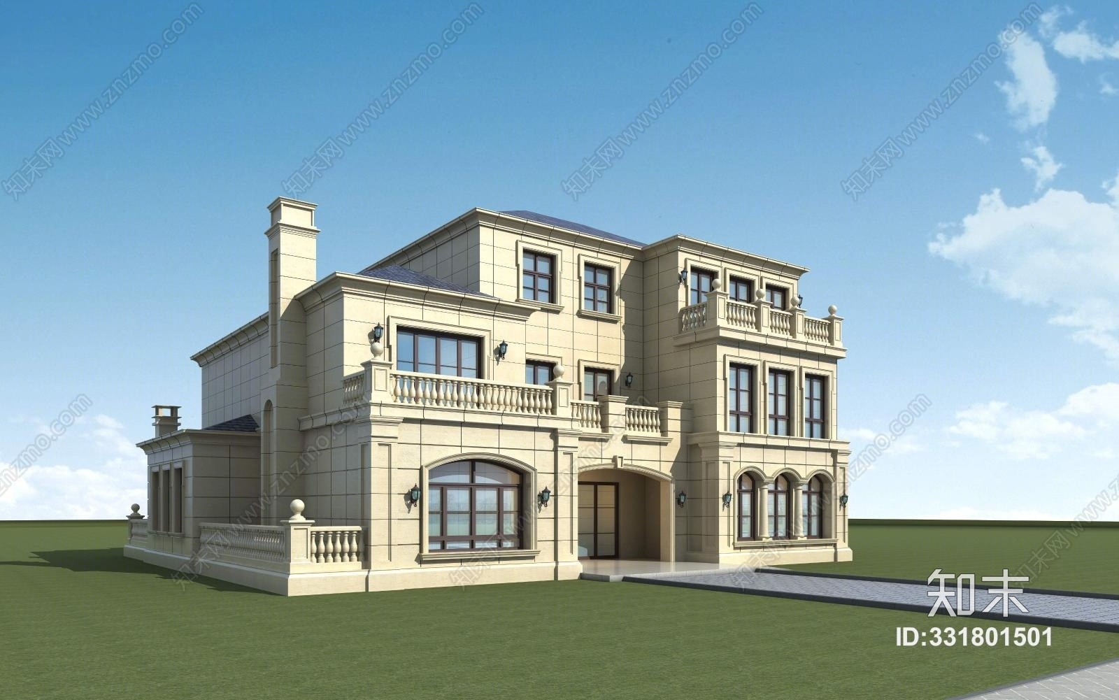 欧式古典欧式别墅模型3D模型下载【ID:331801501】