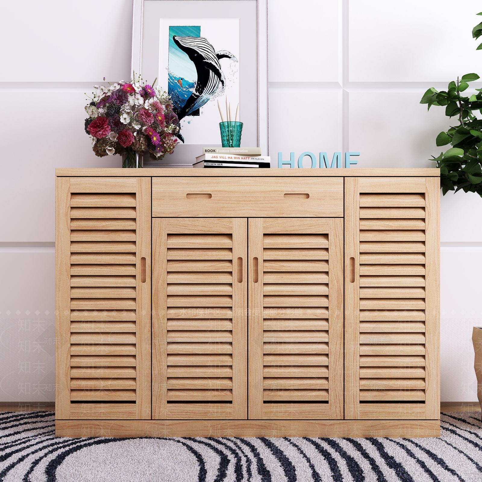 现代原木鞋柜饰品模型3D模型下载【ID:933070325】