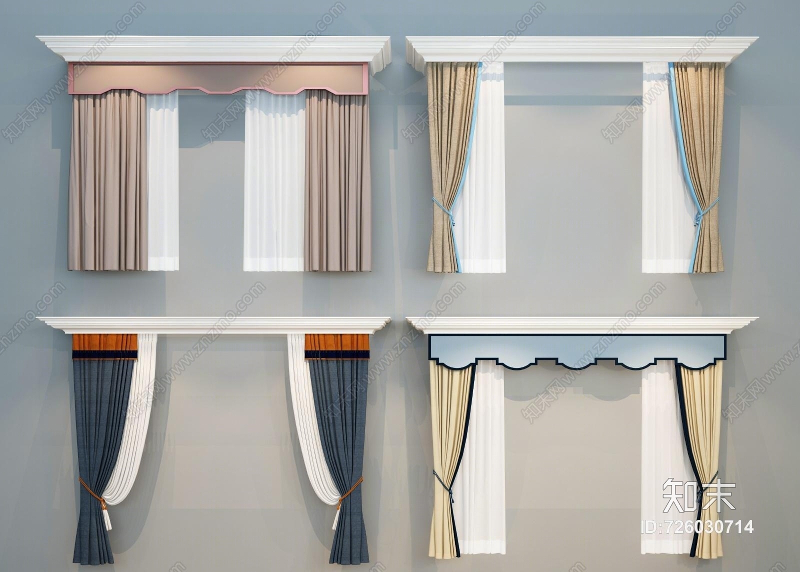 新中式窗帘组合3D模型下载【ID:726030714】
