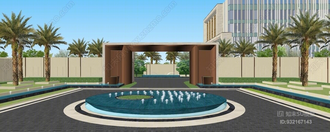 小区大门入口小区规划高档小区售楼中心森林小区海边住宅楼盘室外SU模型下载【ID:932167143】