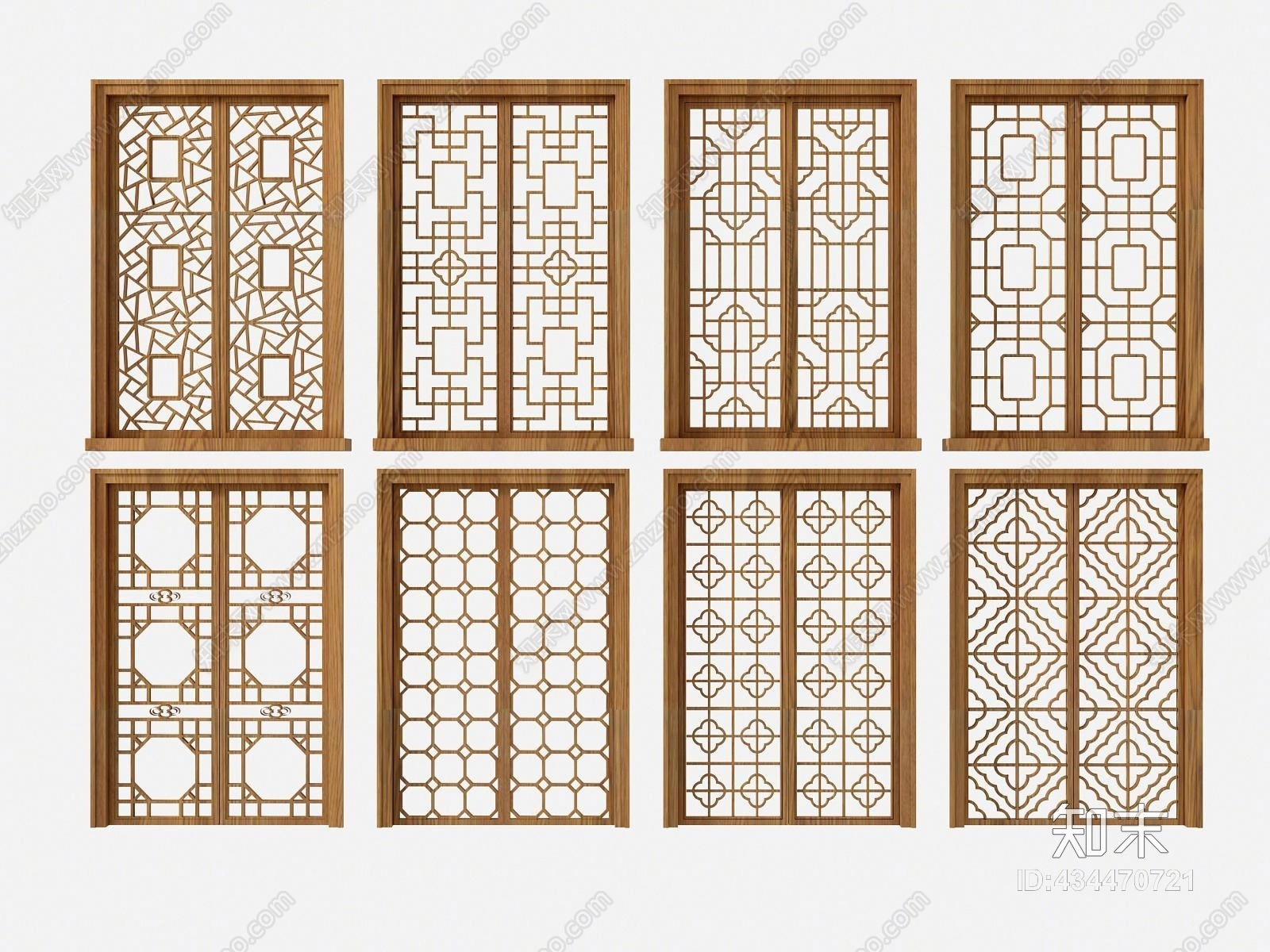 構件五金 窗戶 鏤花窗 新中式花格門窗3d模型下載【id:434470721】