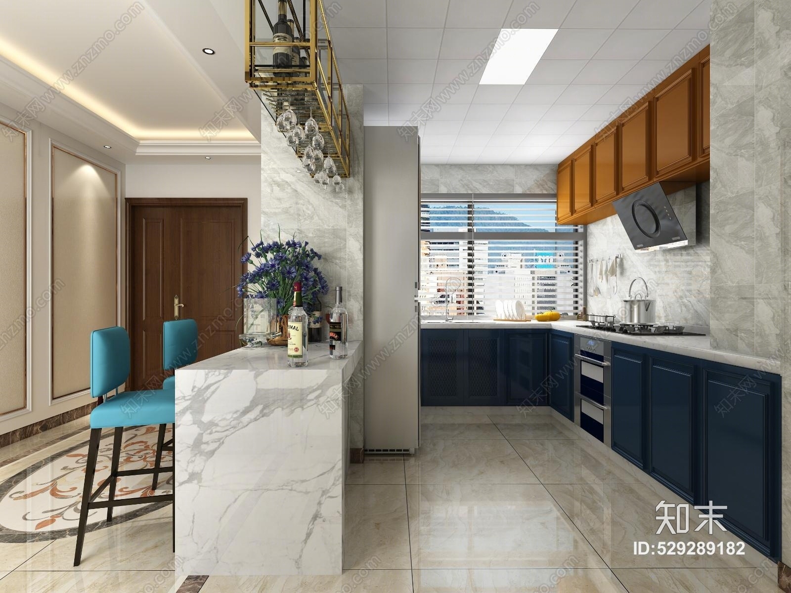 简欧门厅厨房吧台3D模型下载【ID:529289182】