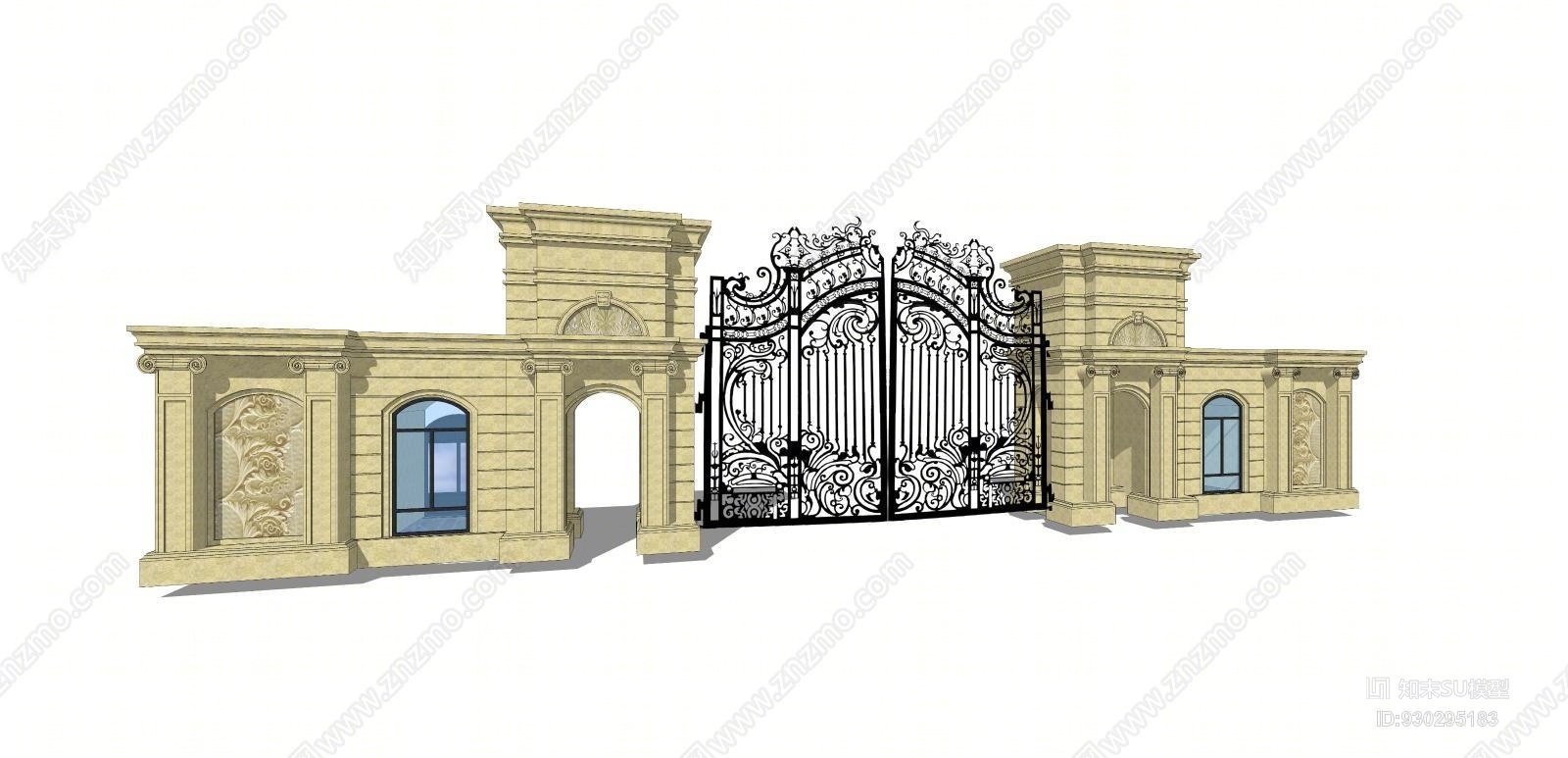 欧式铁艺入口门SU模型下载【ID:930295183】