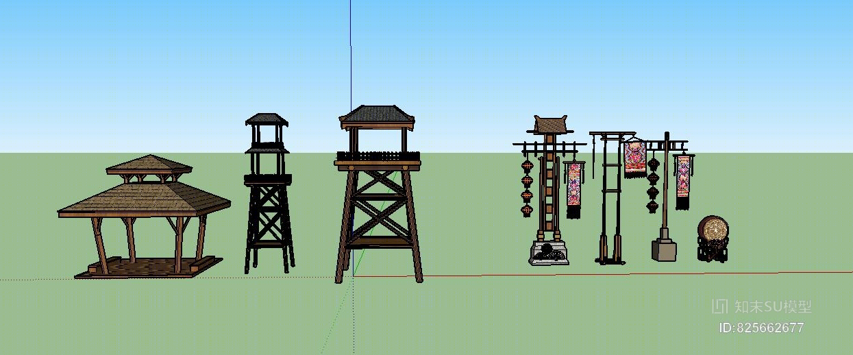 木塔楼建筑物SU模型下载【ID:825662677】