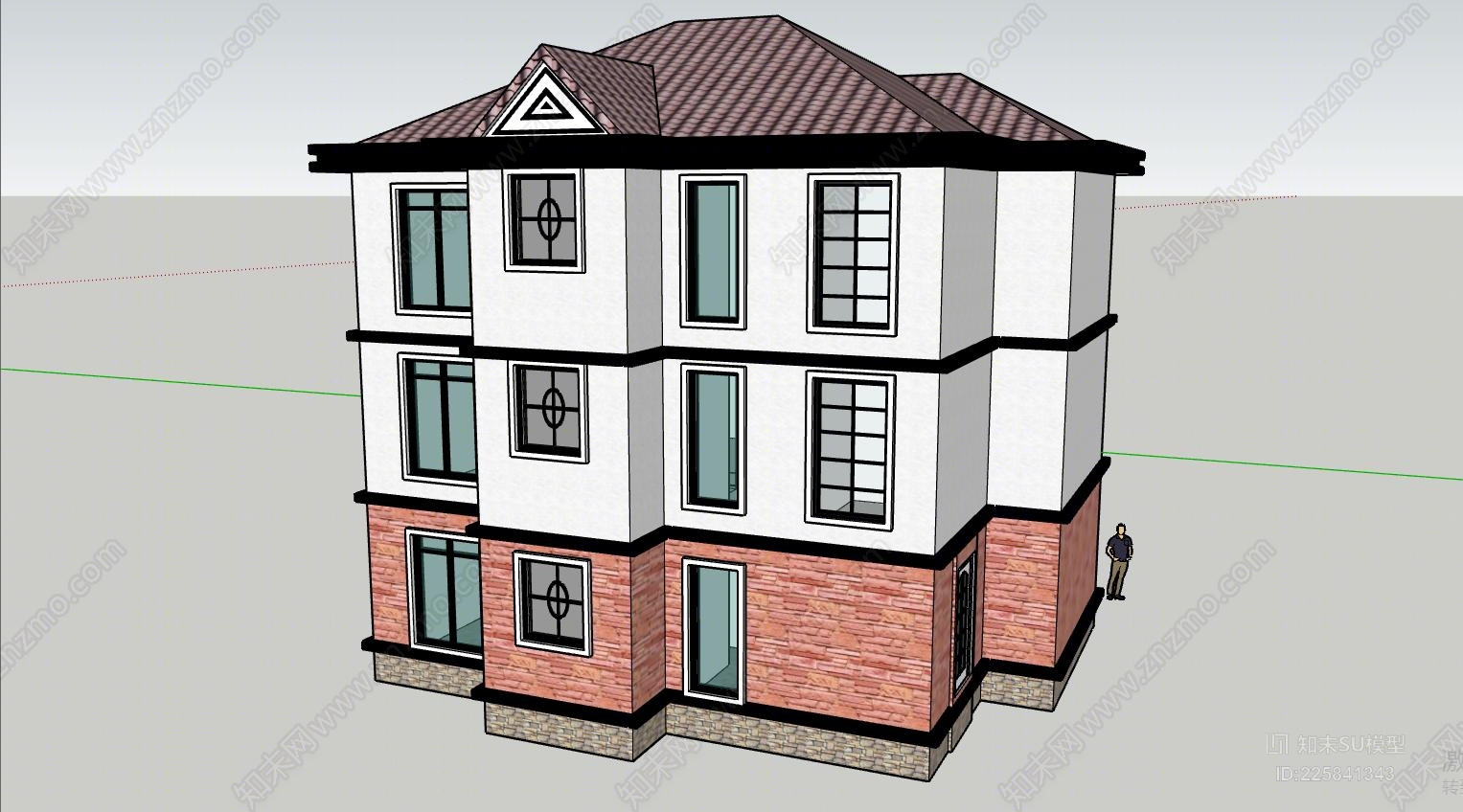 乡村自建独栋别墅层SU模型下载【ID:225841343】