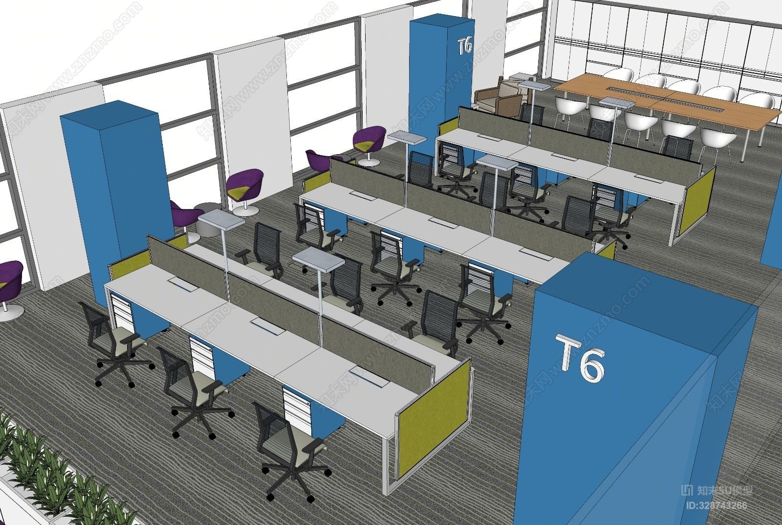现代开放办公区设计SU模型下载【ID:328743266】