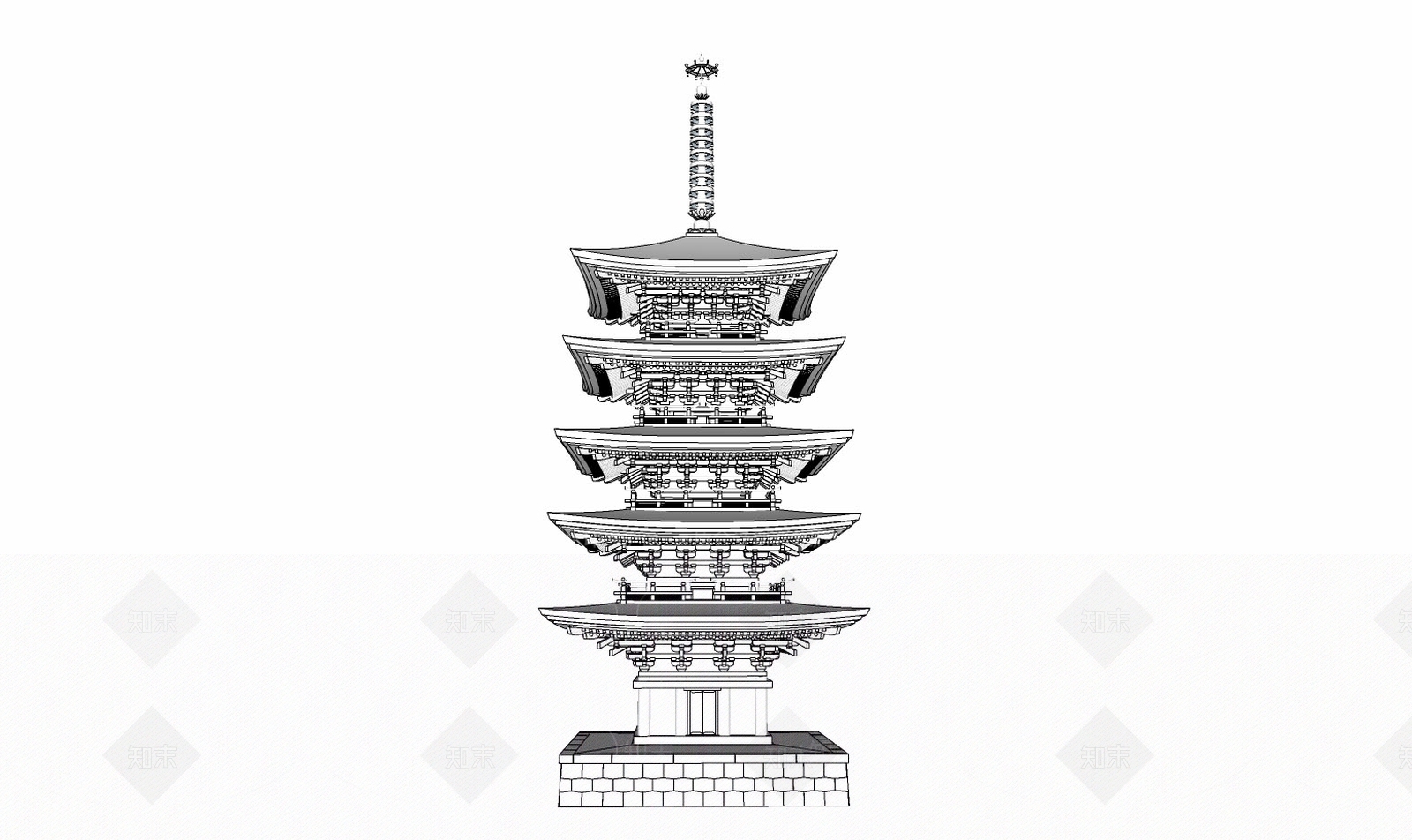 中式佛塔塔SU模型下载【ID:534646385】