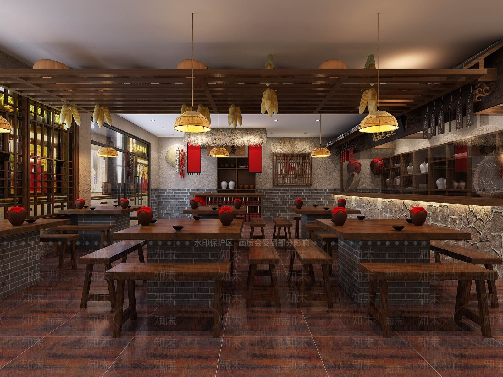 中式主题餐厅3D模型下载【ID:734851952】