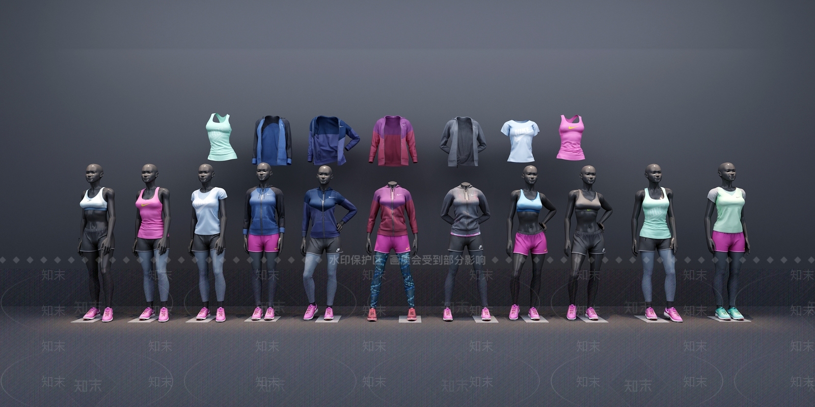 现代衣服3D模型渲染效果图
