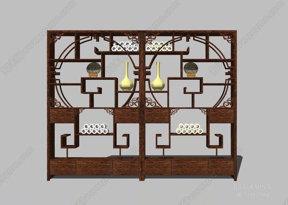 中式风格博古架SU模型下载【ID:735037482】