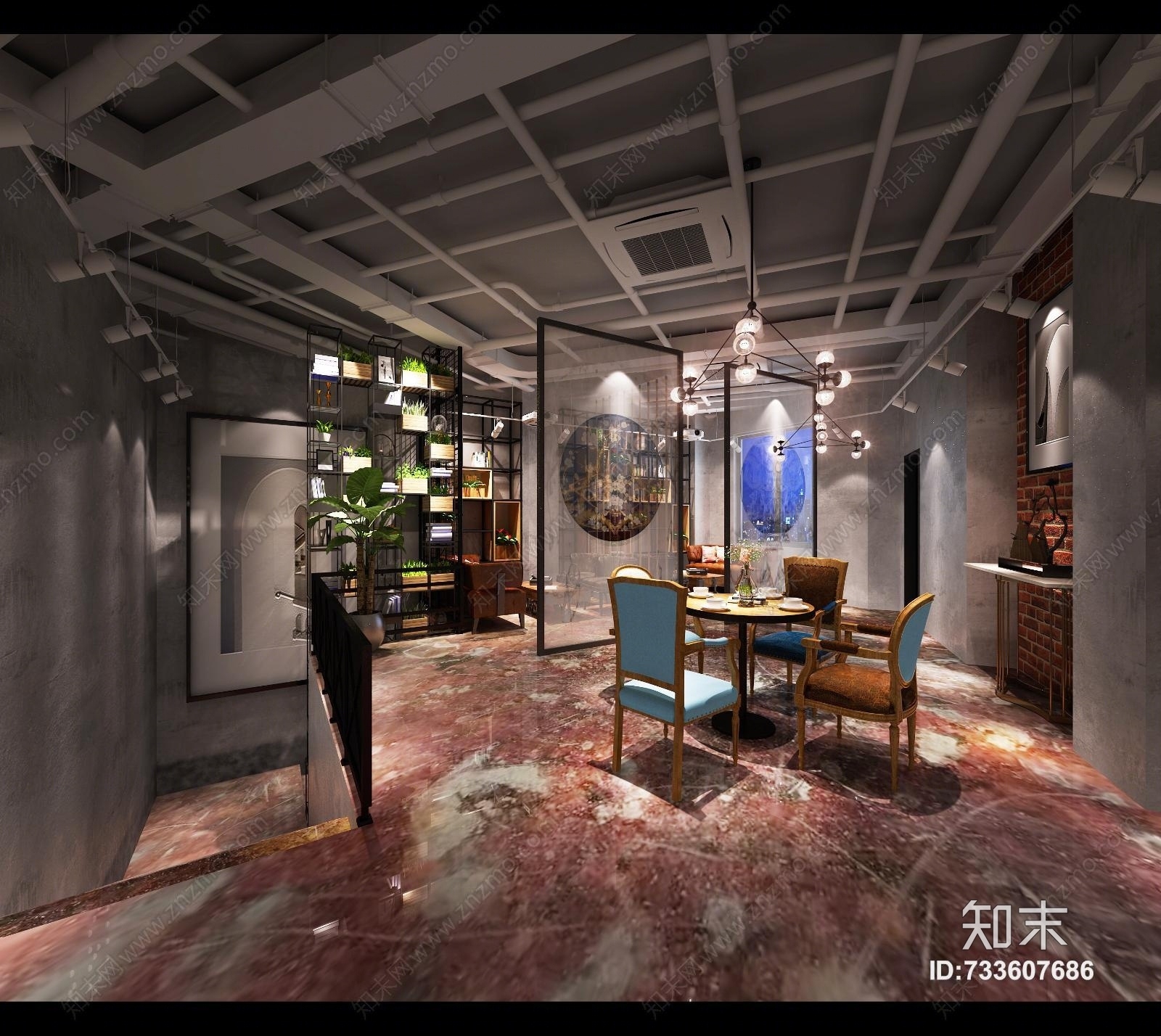 工业风餐厅3D模型下载【ID:733607686】