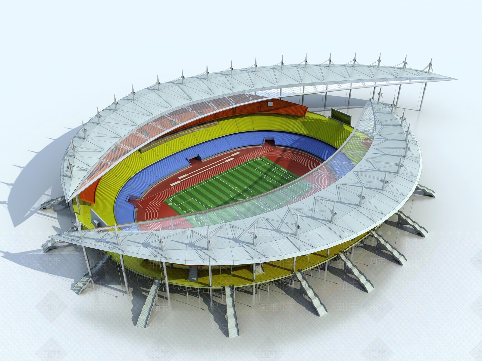 现代体育场体育馆鸟瞰建筑3D模型下载【ID:435098629】
