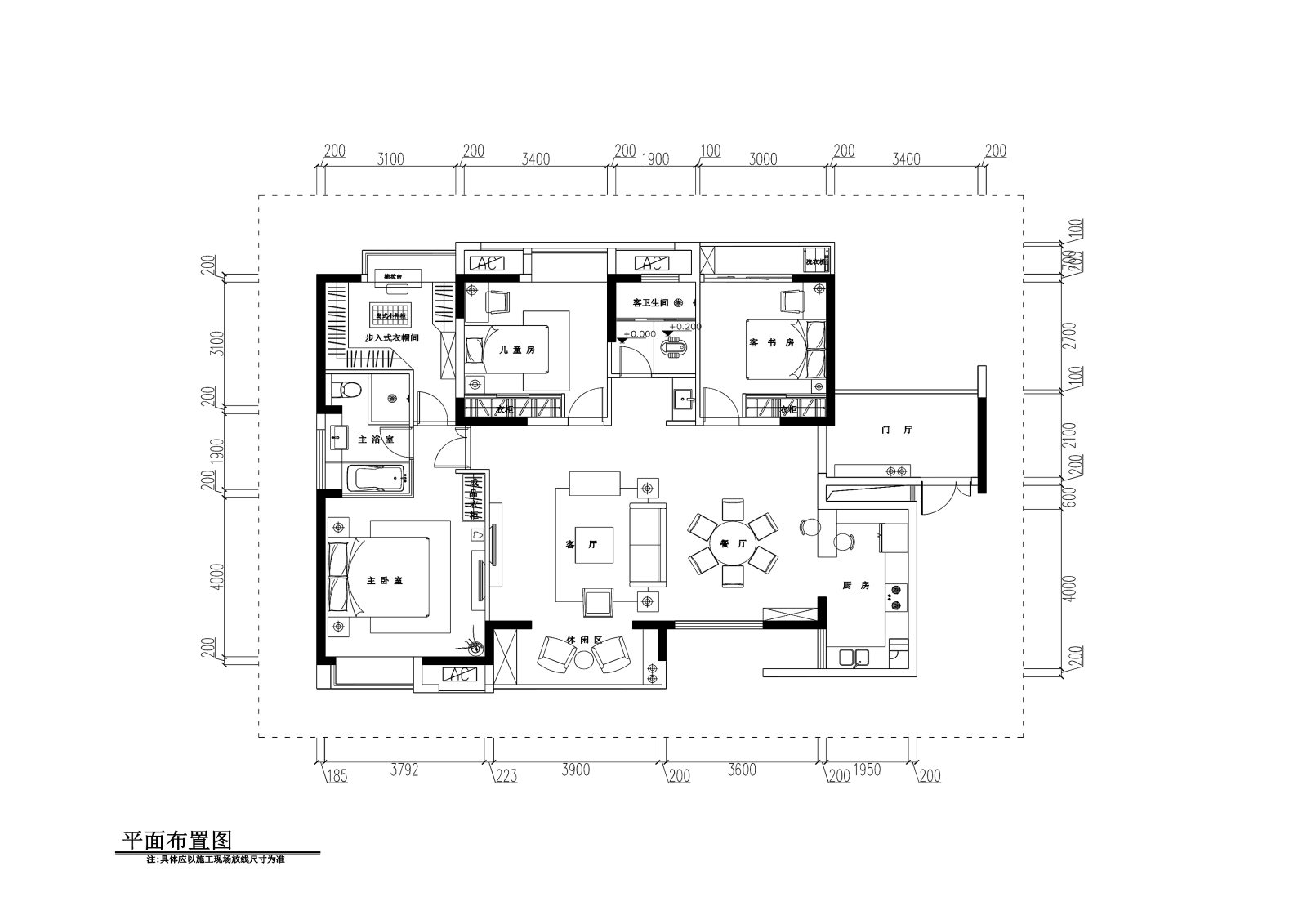 欧式风格家装施工图-3室2厅2卫cad施工图下载【ID:532113591】